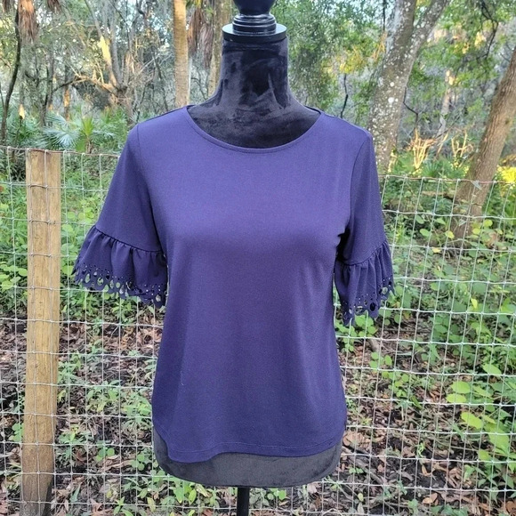 Banana Republic Navy Stretch Top Shirt Blouse Vell Sleeve Short Boho XS - Picture 4 of 6